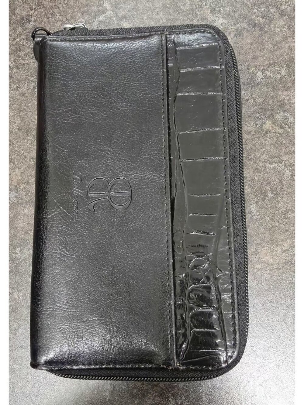 Bellerose Black Brown Croc Embossed Leather Zip Around Wallet Clutch
